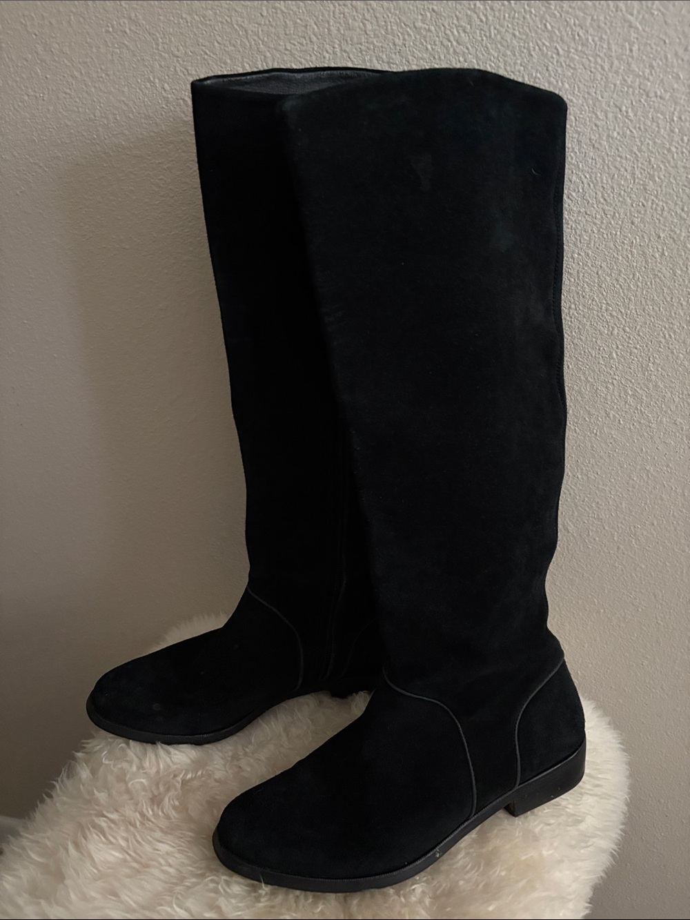 UGG Black Suede Knee-High Heeled Boots